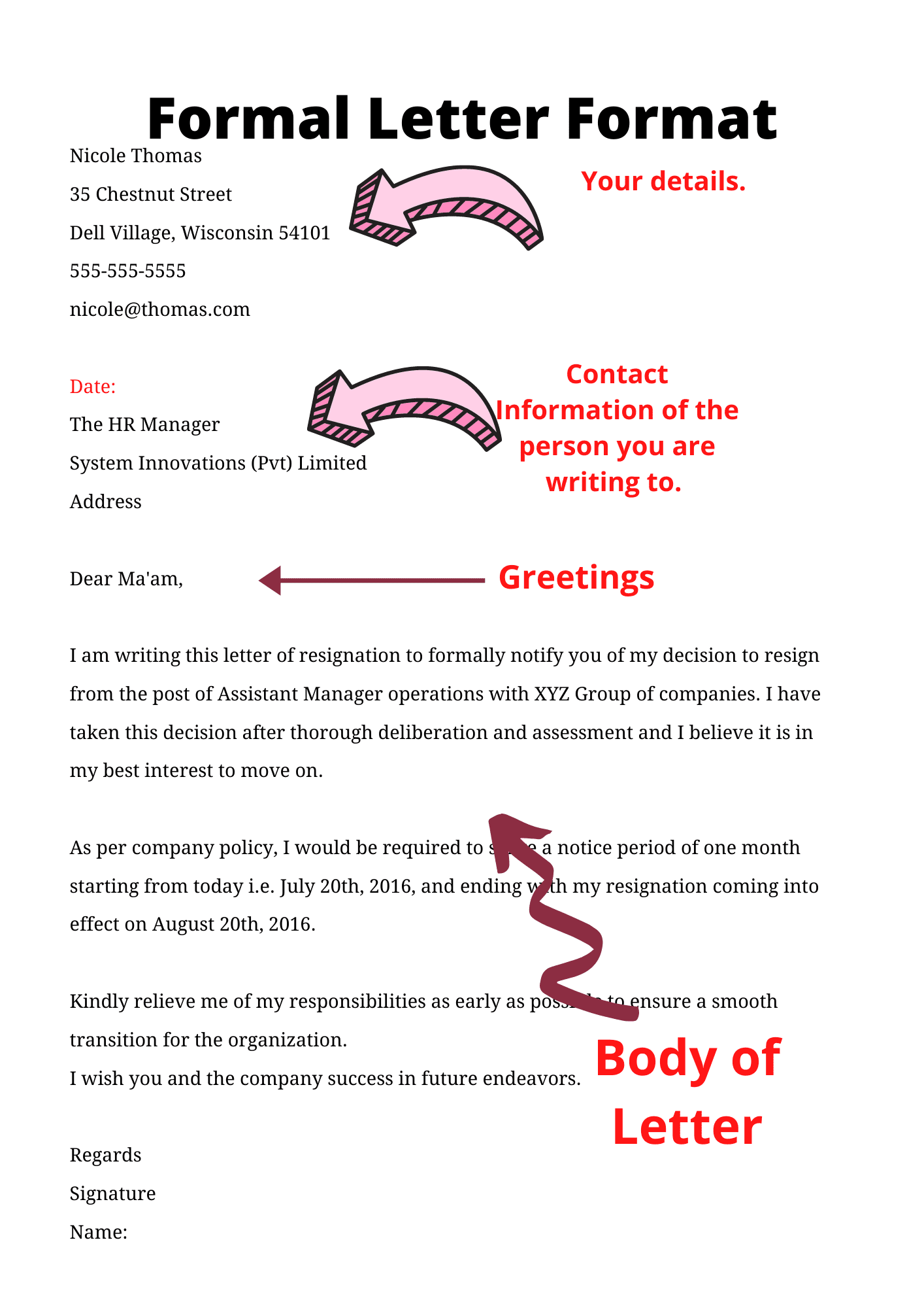 For letter template formal The Example