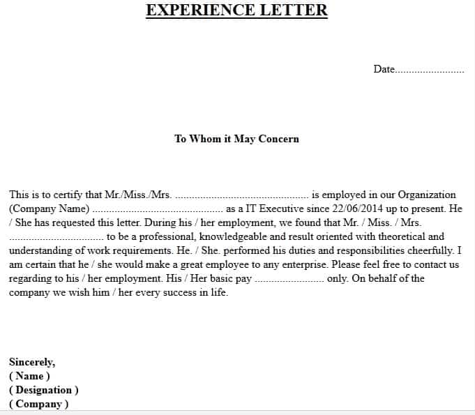 Proof Of Work Experience Sample Letter Pdf Onvacationswall