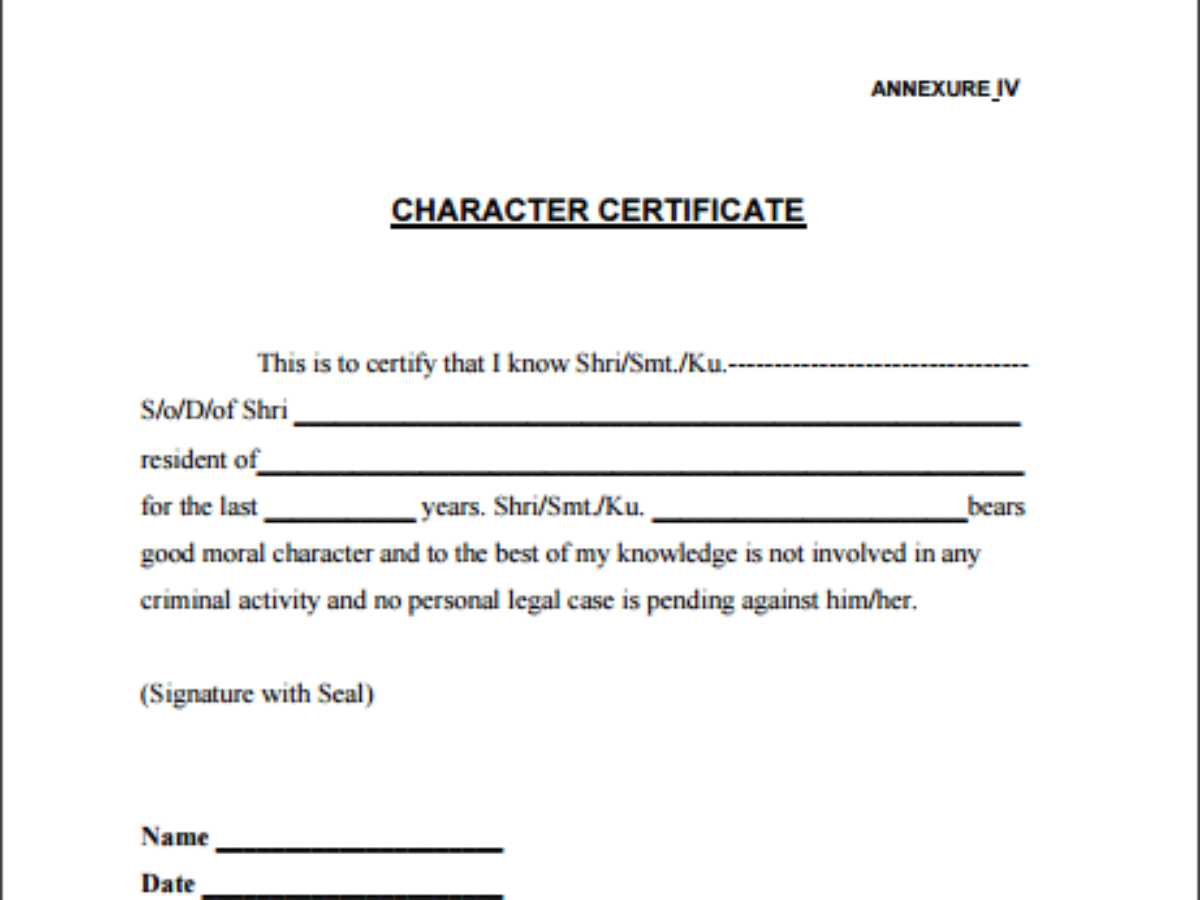 Character Certificate Format For Employee School Etc Request Letter