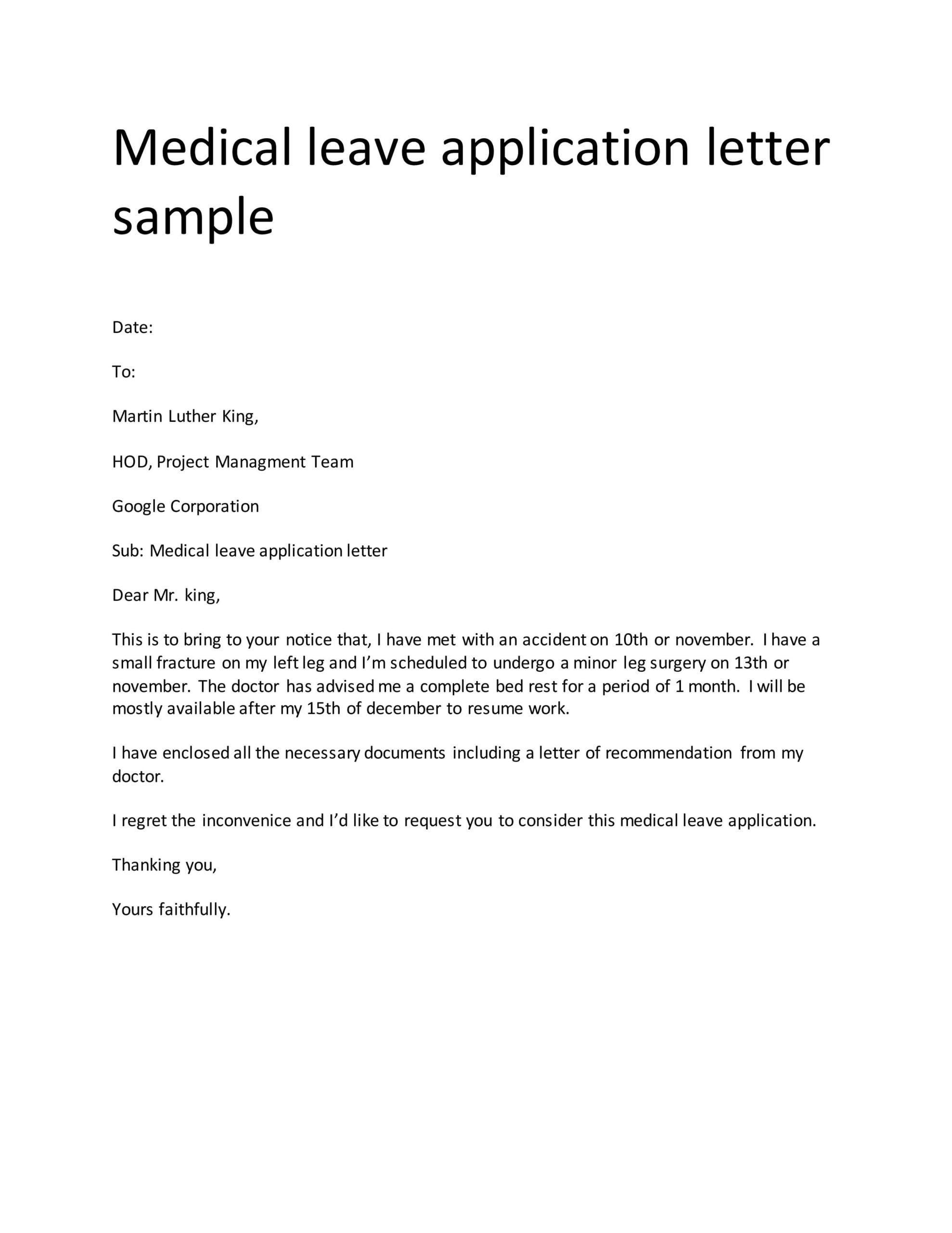 Leave Application Letter Samples 10 Ready To Use Leave Letter Format