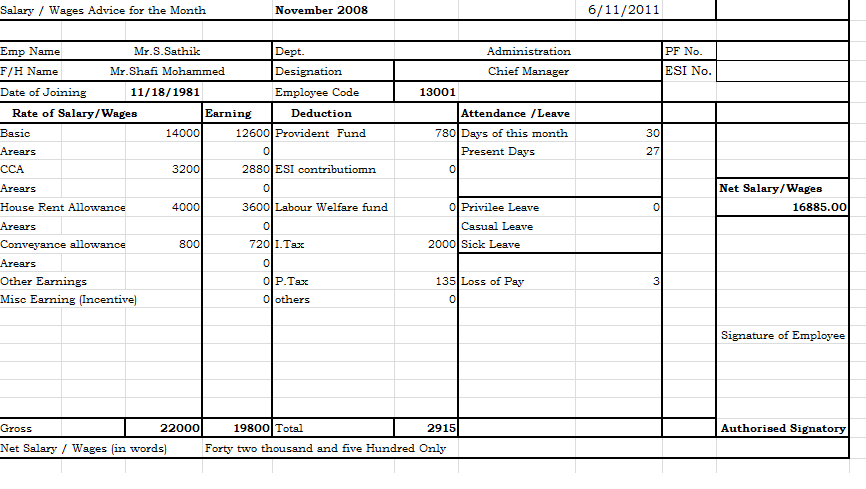 Salary Slip Format In Excel With Formula Portlandgost