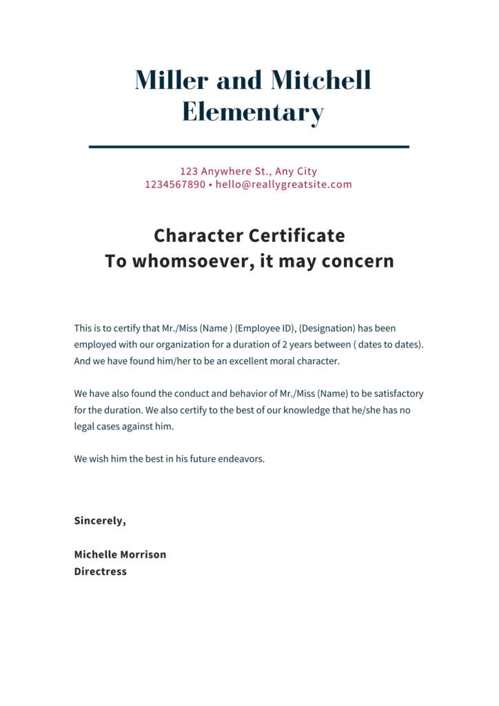 Character Certificate Template   Character Certificate Format For Employee 724x1024 