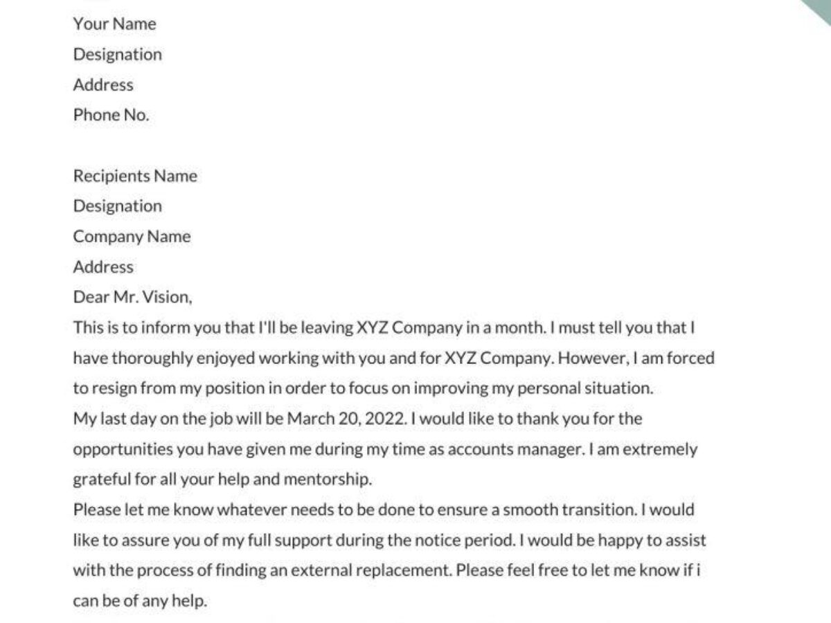Personal Problem Resignation Letter Good Objective For Entry Level 