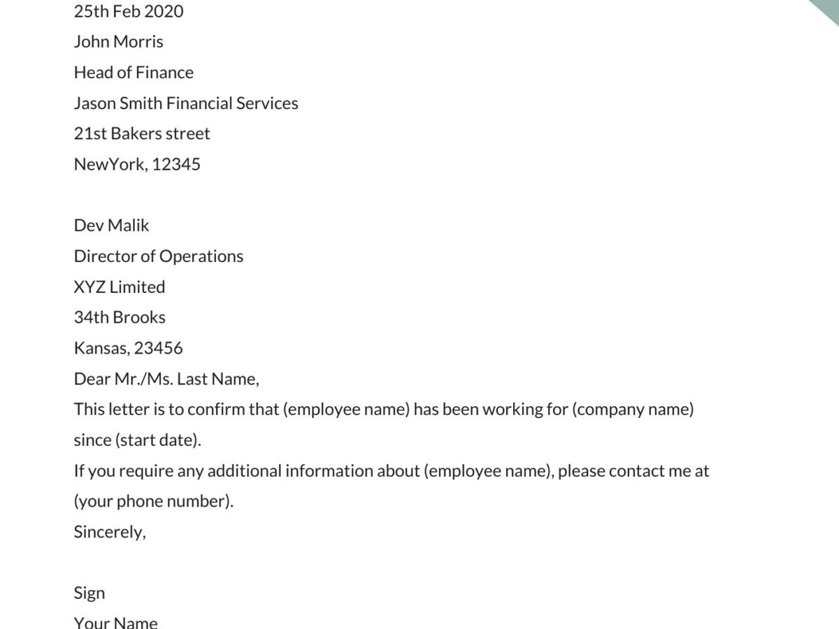 employment verification letter sample for visa