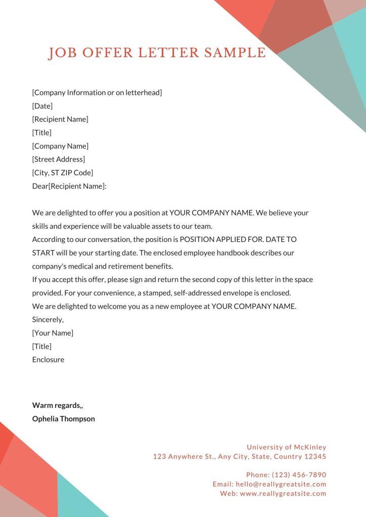 Offer Letter Format Job Offer Letter Format Samples Template 