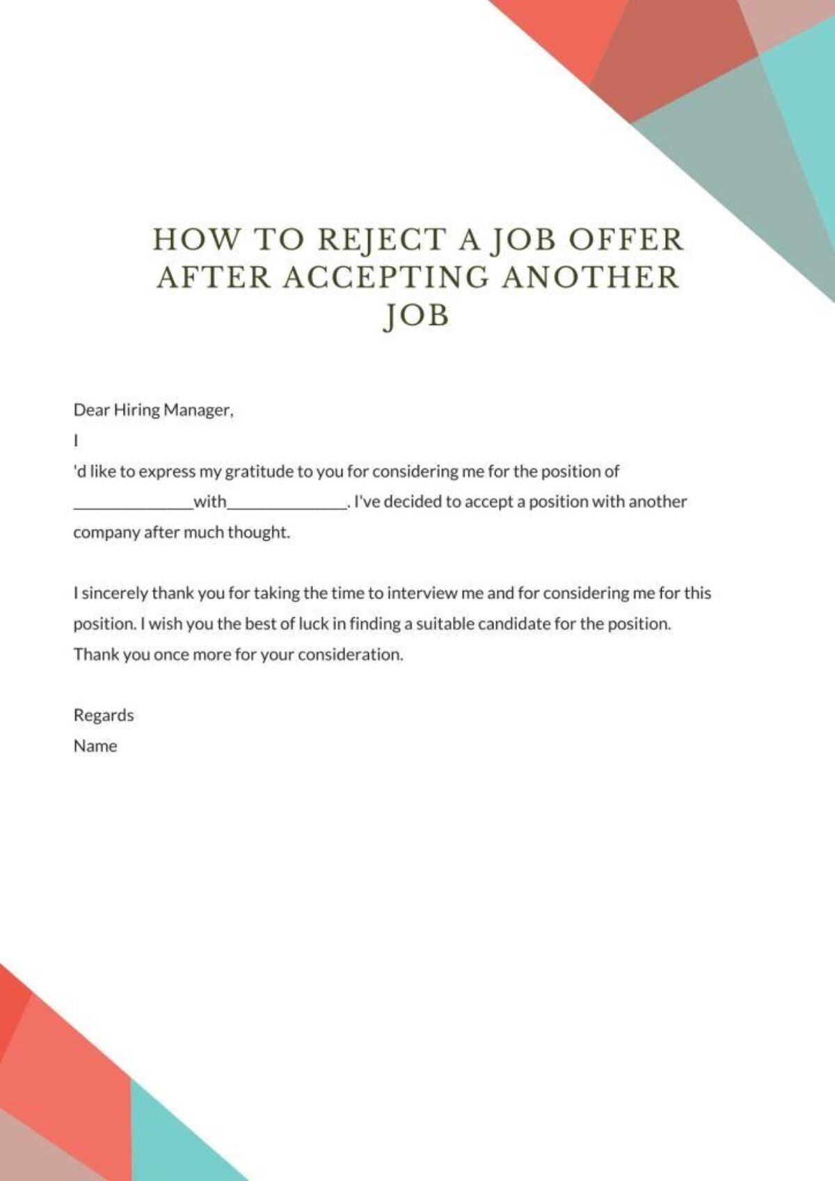 How To Reject A Job Offer After Accepting Another Job 1200x1697 