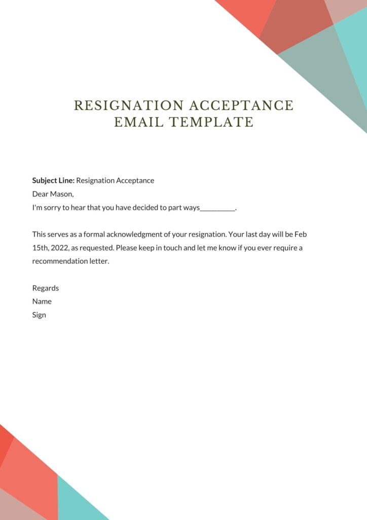 Resignation Acceptance Letter Samples Formats With Email Templates