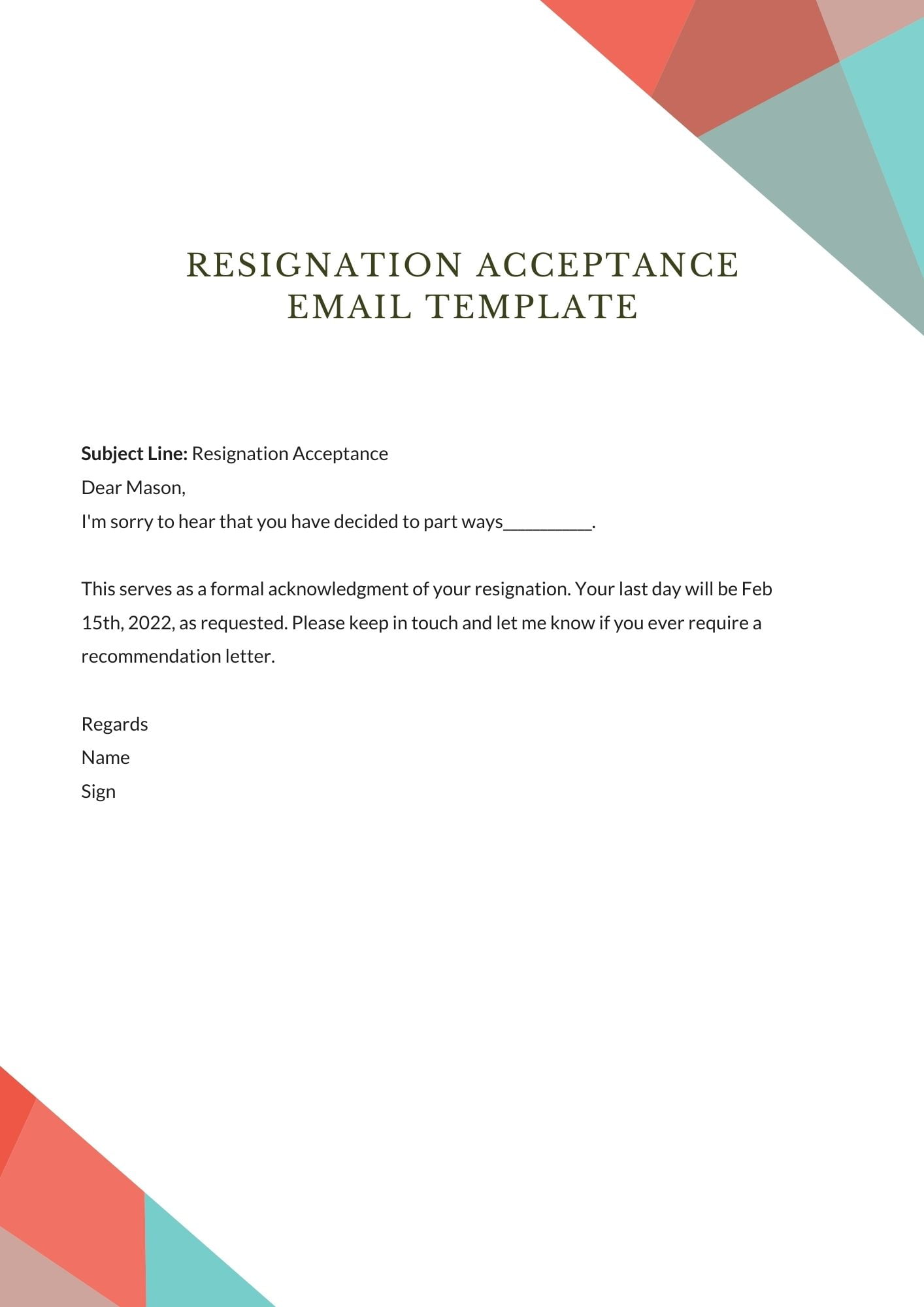 Resignation Acceptance Letter Samples & Formats With Email Templates