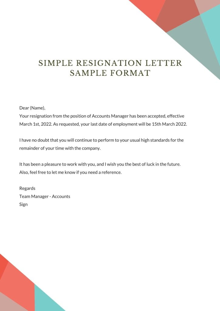 Simple resignation letter