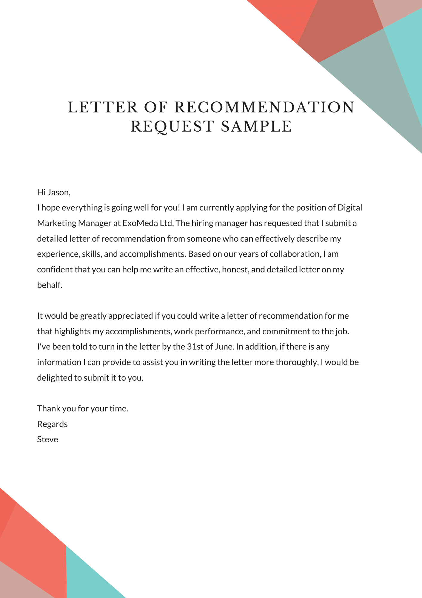 cover letter of recommendation